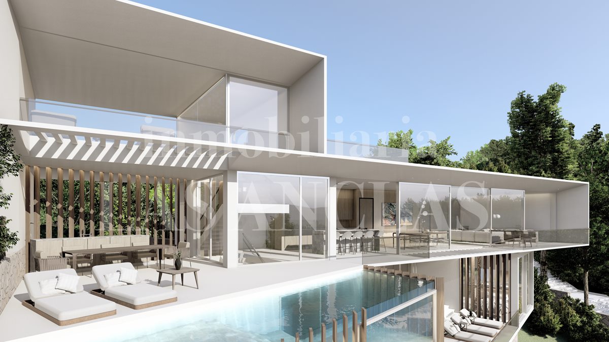 Ibiza Westküste - Grundstück mit Meerblick und Projekt für moderne Villa im Verkauf