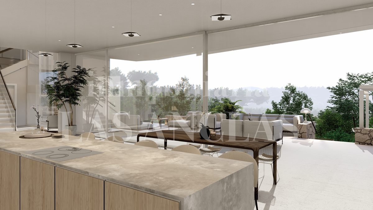 Ibiza Westküste - Grundstück mit Projekt für minimalistische Villa mit Blick auf das Meer und Sonnenuntergang im Verkauf