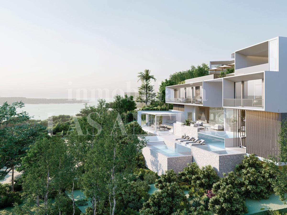 Ibiza Westküste - Grundstück mit Projekt für minimalistische Villa mit Blick auf das Meer und Sonnenuntergang im Verkauf