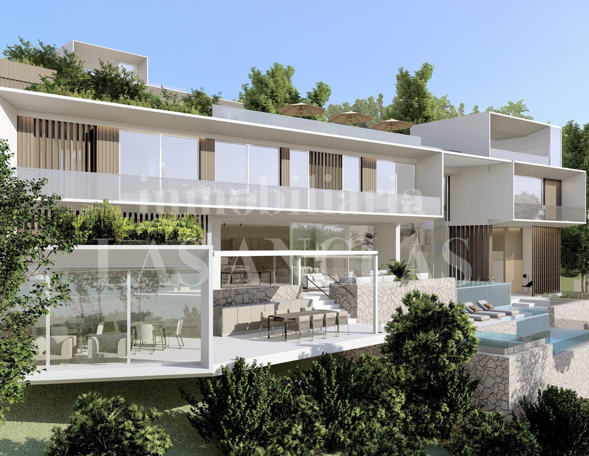 Ibiza Westküste - Grundstück mit Projekt für minimalistische Villa mit Blick auf das Meer und Sonnenuntergang im Verkauf
