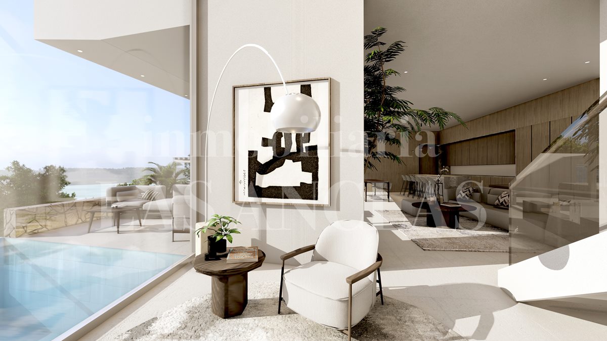 Ibiza Westküste - Grundstück mit Projekt für minimalistische Villa mit Blick auf das Meer und Sonnenuntergang im Verkauf