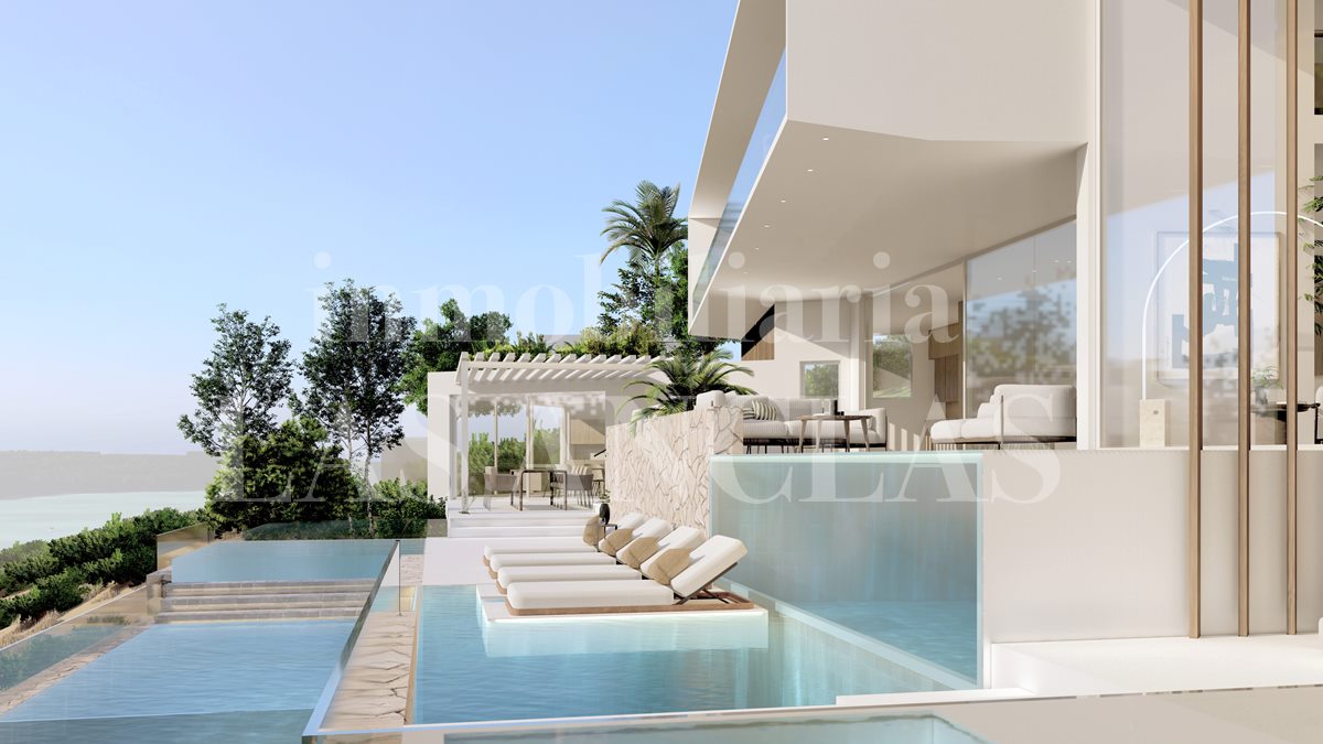 Ibiza Westküste - Grundstück mit Projekt für minimalistische Villa mit Blick auf das Meer und Sonnenuntergang im Verkauf