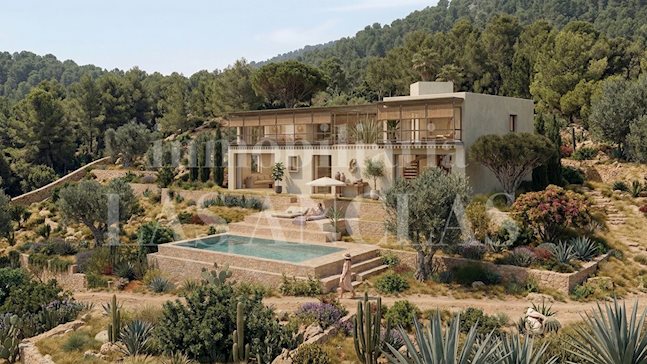 Ibiza Roca Llisa - Plot of land with project for Mediterranean-style villa near the beach for sale