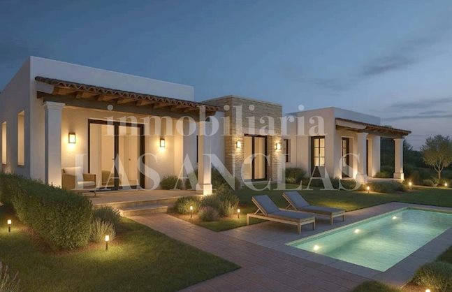 Ibiza Jesús - Rustieke grond met project en vergunning voor een gelijkvloerse villa met bijgebouw en zwembad te koop